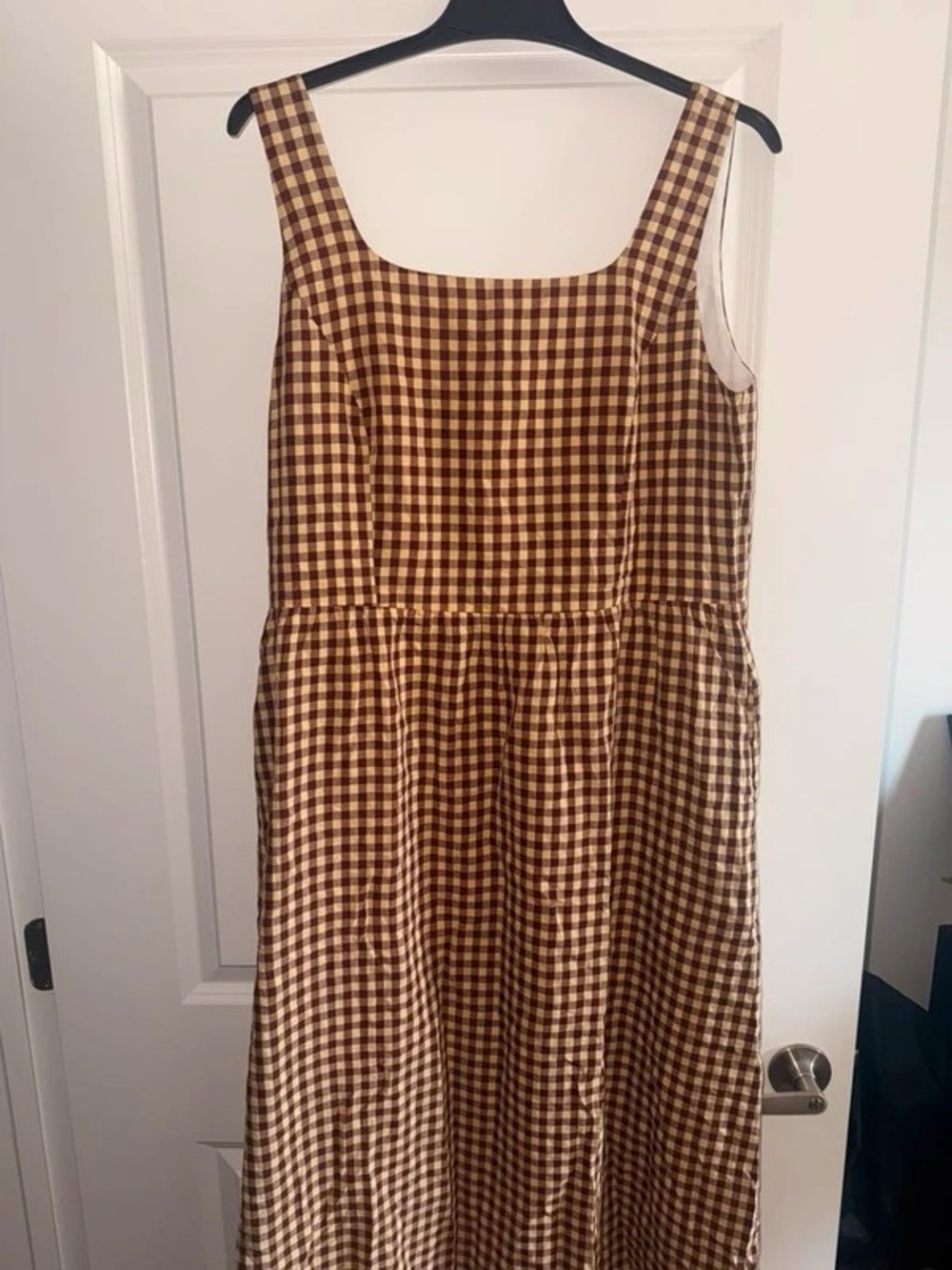 Brown & Cream Gingham Sleeveless Midi Dress
